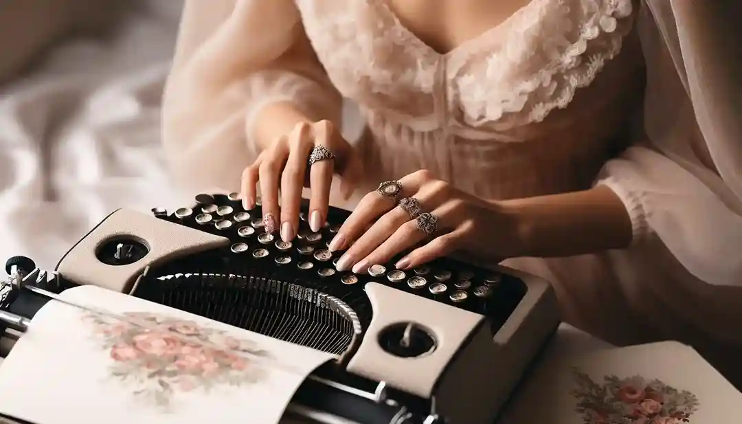 7 herramientas de generación de textos con IA - mujer escribiendo en una máquina de escribir